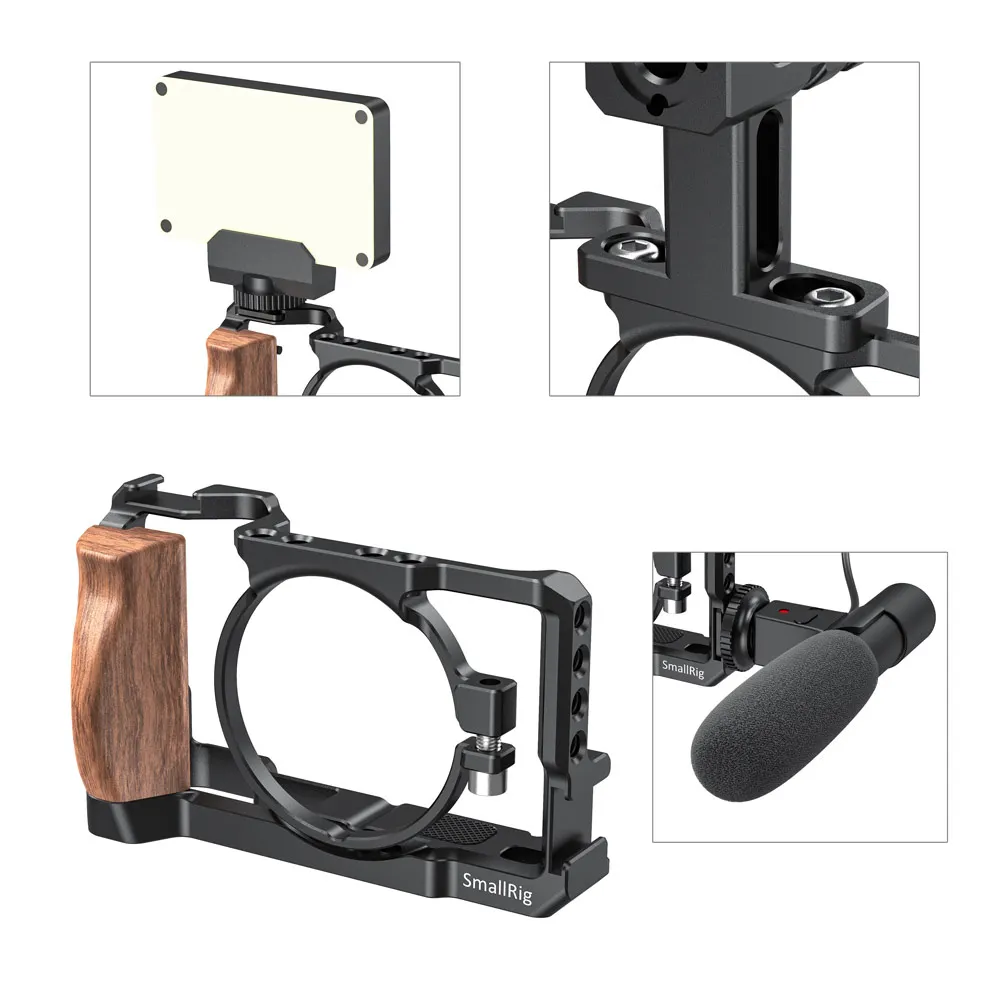 Фото Клетка SmallRig для камеры Sony RX100 VII и RX100 VI с деревянной боковой ручкой, крепление холодного башмака, микрофон Fr, DIY варианты 2434 №5