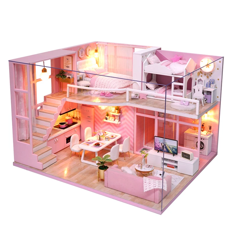 

DIY Doll House Wooden doll Houses Miniature dollhouse Furniture Kit with Music Led Toys for Children Birthday Gift L026