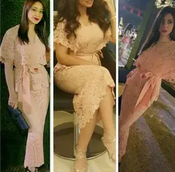 Hot Sale 2018 Newest Fashion Pink Lace Evening Formal gown with V Neck Short Sleeve Prom Party mother of the bride dresses