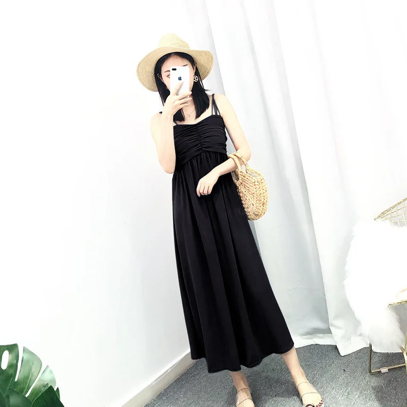 

2019 Korean-style Dress Fashion Pleated Tube Top Camisole High-waisted Waist Hugging Slimming Solid Color Mid-length Skirt Women