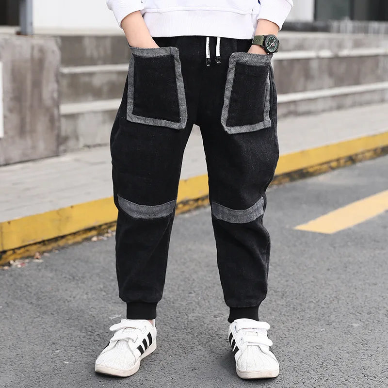 Jeans black Детские штаны джинсы для маленьких мальчиков черные, серые джинсы с карманами спереди детская одежда для маленьких мальчиков 3, 6, 8, 10, 12 лет - Цвет: Jeans black