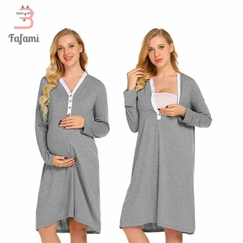 

Maternity Women's Nightshirt Pregnant Clothes Long Sleeve Button Sleepwear Down Nightgown V-Neck Pajama Pregnancy Dress Homewear