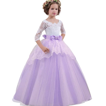 

Kids Maxi Tulle Wedding Dress Party 3/4 Sleeve Ball Princess Lace Embroidery Formal For 5-12Y