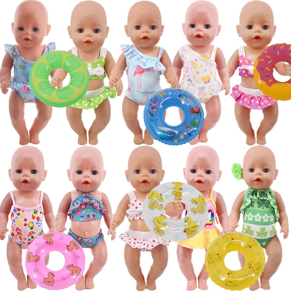 New Doll Clothes Accessories 15 Cute Swimsuits,Swimming Ring For 18Inch American Dolls & 43 Cm New Born Baby Dolls,Toy Best Gift new sweater handmade custom fit 18 inch american and 43 cm baby new born doll clothes accessories our generation gift for girl