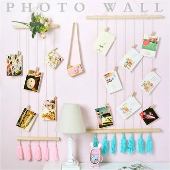 

DIY Photo Frame Hanging Postcard Display Stand Storage Racks Wedding Party Photo Props Hemp Rope Wooden Frame Home Decorations