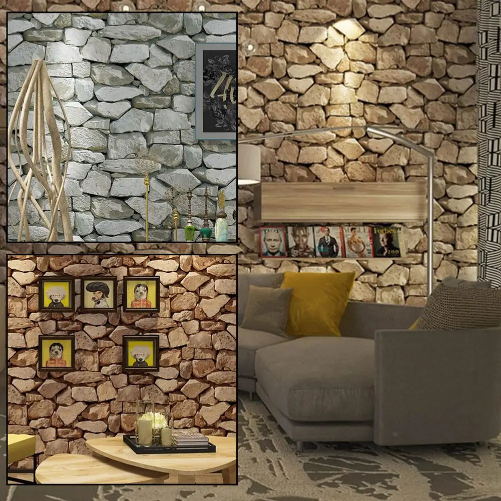 Rock Brick Wallpaper Cleanable 3D Stone Wallpaper Peel And Stick Self