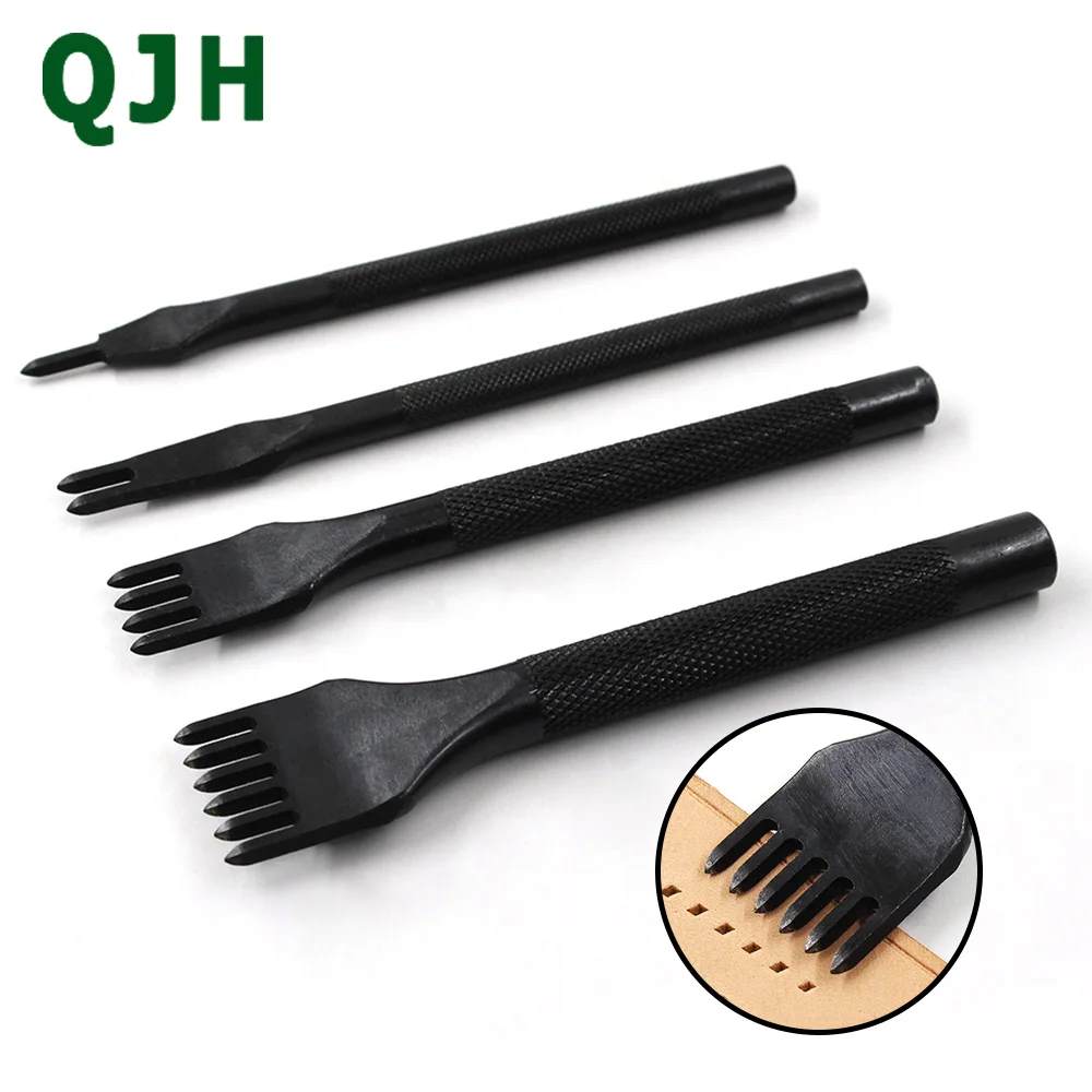 4 Style black leather tools sculpting Leather Craft Hole Punch Tool Diamond Point Chisel Professional 1+2+4+6 teeth | Дом и сад