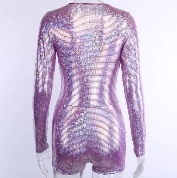 New women's sexy hot stamping deep V-neck tight-fitting long-sleeved jumpsuit