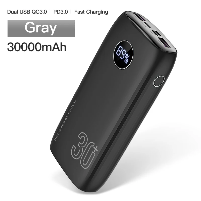 KUULAA Power Bank 30000mAh Type-C PD Fast Charging poverbank Quick Charge 3.0 powerbank for xiaomi 9 iPhone 11 External Battery best portable charger for iphone Power Bank