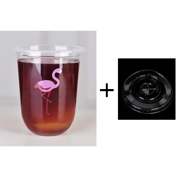50 шт необычный, прозрачный Одноразовая чашка для чая 360 мл 500 мл милый u-образный сок молоко чай Кофе Холодный Напиток Упаковка кружки с крышками - Цвет: cup and lid