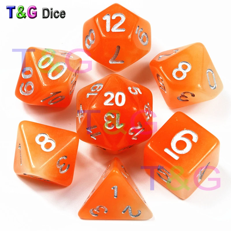 Смешивание светящийся оранжевый цвет 7 шт./компл. D4 D6 D8 D10 % D12 D20 многогранные кости