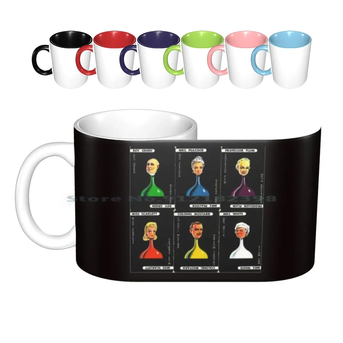 Cluedo Face Mask-Whodunnit-Assassino Mistero Palazzo Tazze In Ceramica Tazze Da Caffè Tazza Da Tè Al Latte Cluedo Giochi Da Tavolo Personaggi Nero