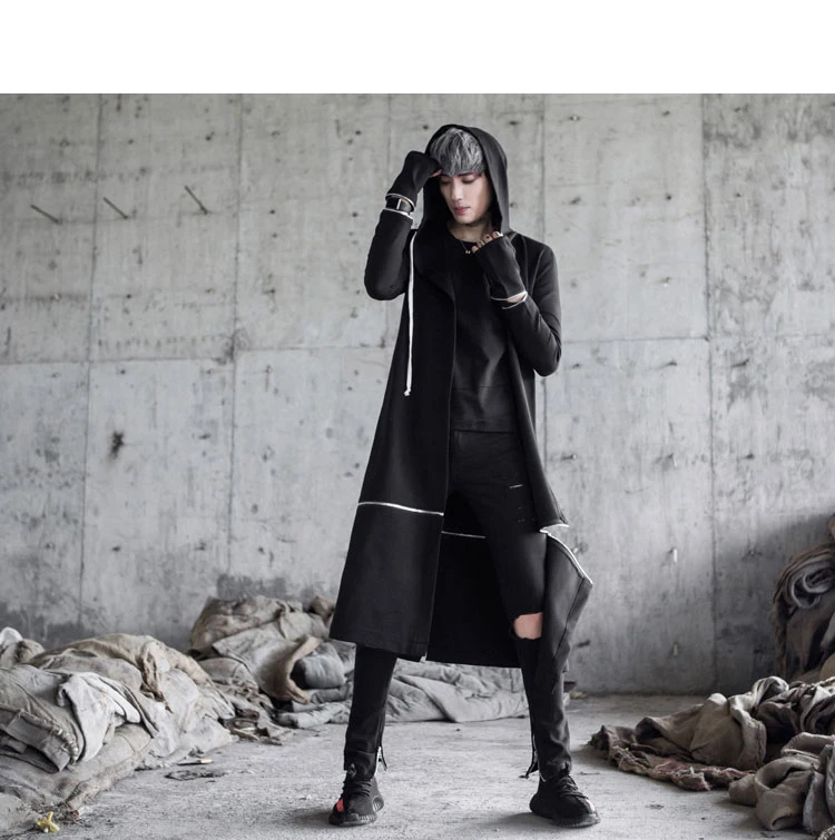 Guo-Chao Tang 2019 Новое Осеннее хипстерское однотонное Свободное пальто с капюшоном в стиле хип-хоп Уличная верхняя одежда на молнии Прямая