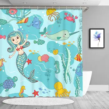 

Mermaid Waterproof Polyester Fabric Bath Shower Curtains