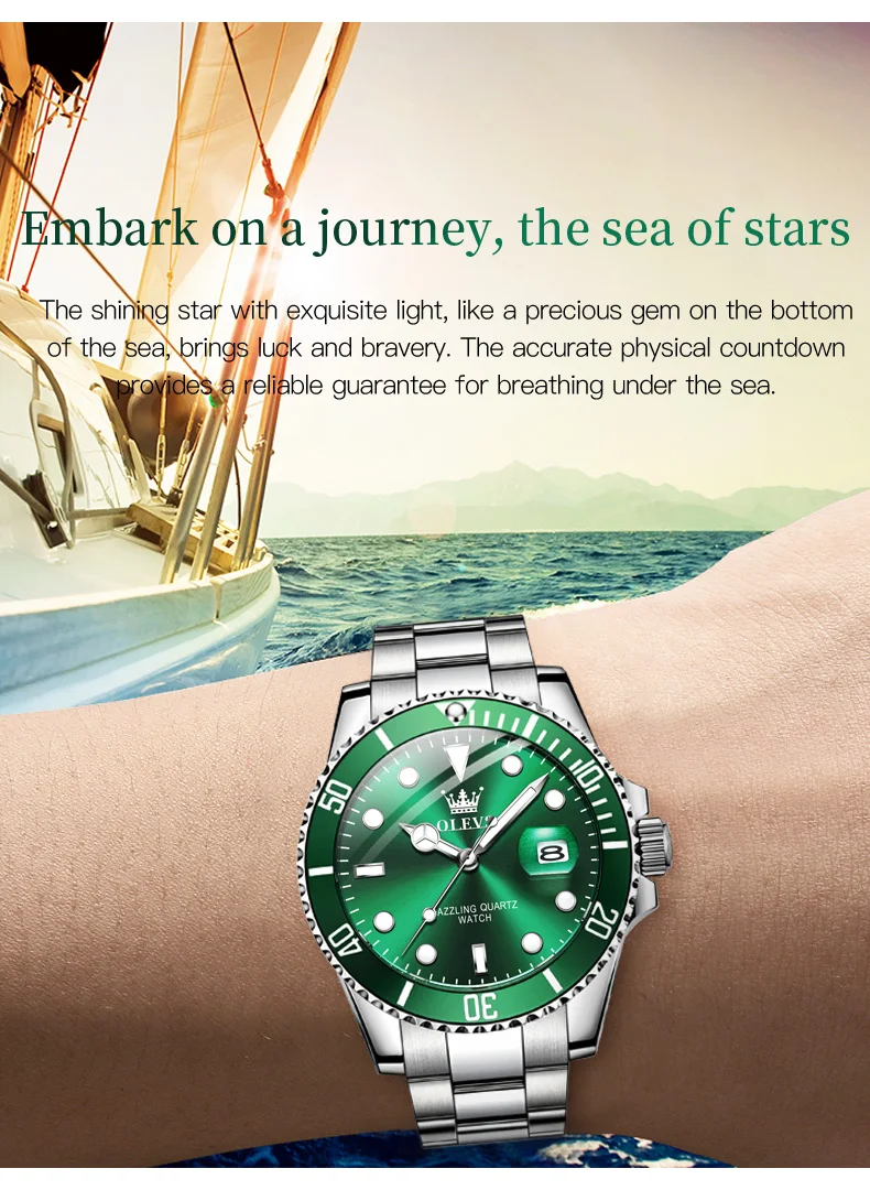 Classic Green Mens Watches Top Brand Luxury Watch For Man Military Stainless Steel Waterproof Quartz Clock Relogio Masculino