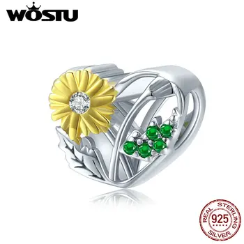 

WOSTU 2020 New 925 Sterling Silver Daisy Flower Charm Yellow Heart Beads fit Original Women Bracelet Silver 925 Jewelry CTC284