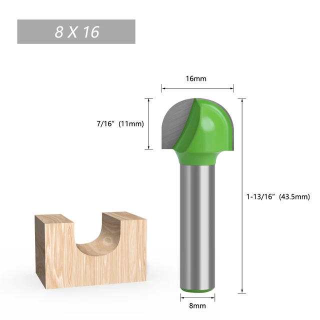 LA VIE 1pc 8mm Shank Ball Nose End Mill Round Nose Cove CNC Milling Bit Radius Core Box Solid Carbide Router Bit Tools 8X16mm