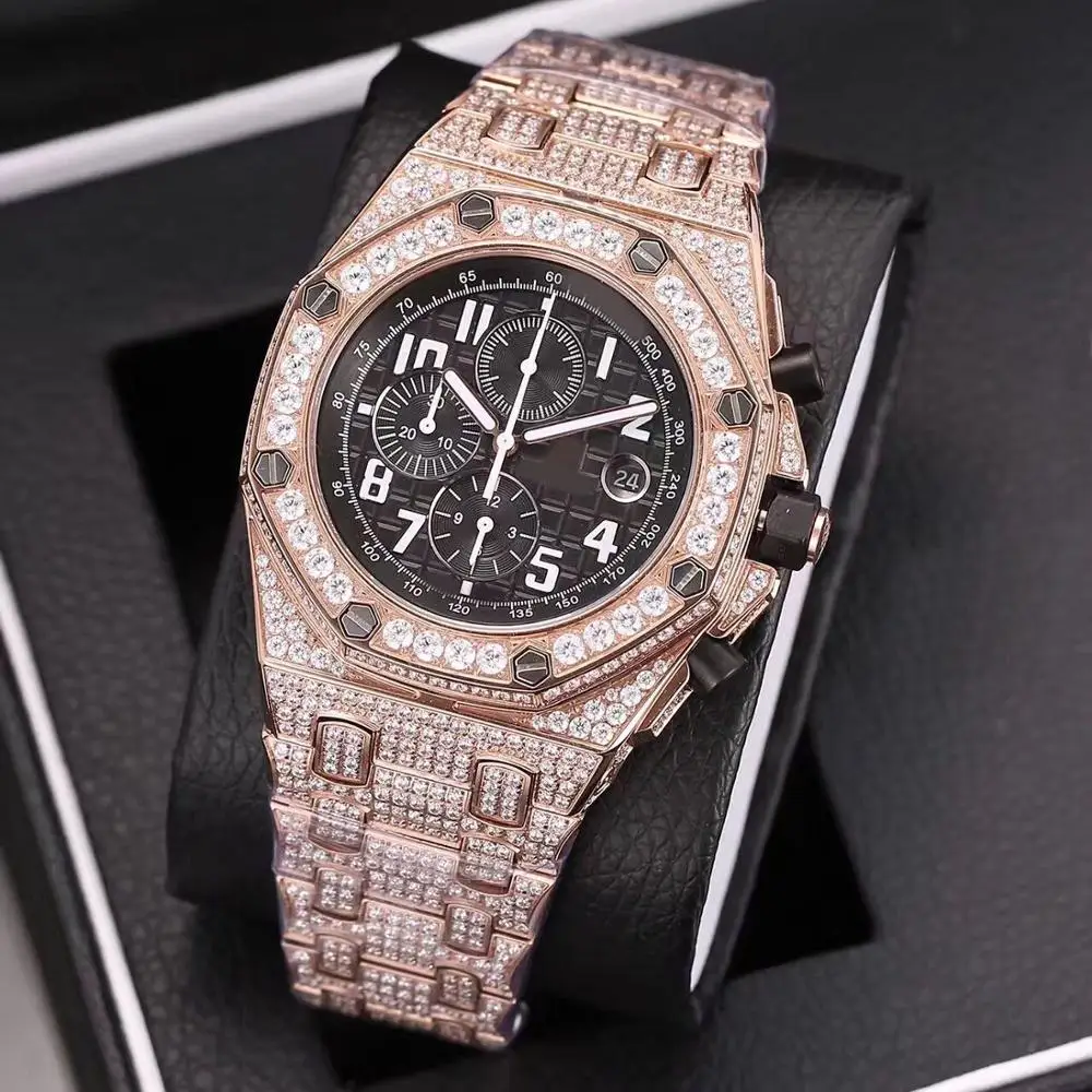 6 цветов желтое золото iced out мужские часы с бриллиантами супер качество iced out кварцевые часы функция хронографа работает с коробкой - Цвет: 06