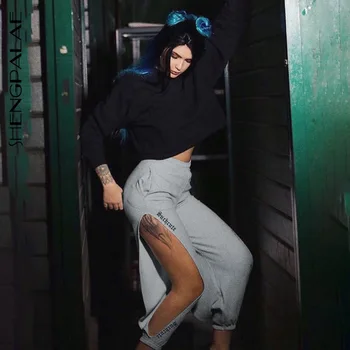 

SHENGPALAE 2020 Summer Vintage Patchwork Joggers Sweatpants Harajuku Woman Trousers Elastics High Waist Hollow Out Pants ZA3882