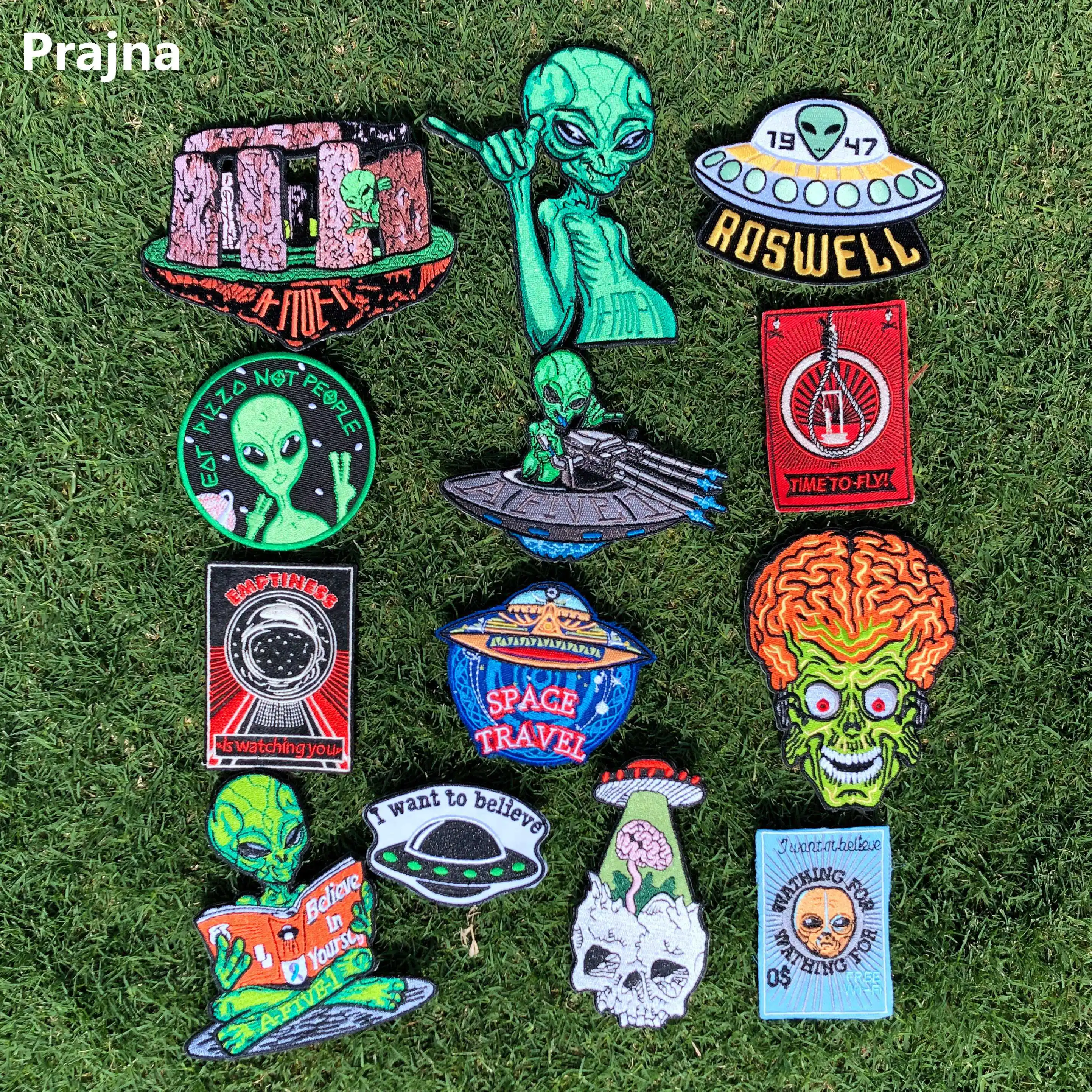 

Prajna UFO Iron On Patches Embroidered Patches For Clothing Alien Stickers Badges On Clothes Jacket DIY Apparel Accessories Iron