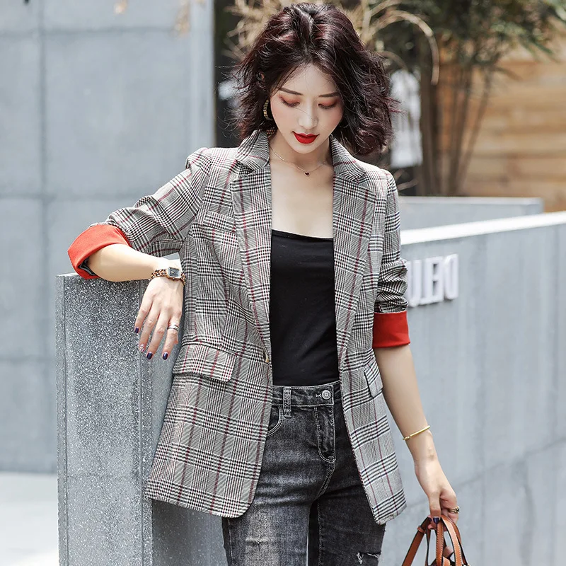 

Network Red Plaid Small Suit Coat Women's Autumn 2019 New Style Korean-style Loose-Fit Versatile Elegant Casual Blazer