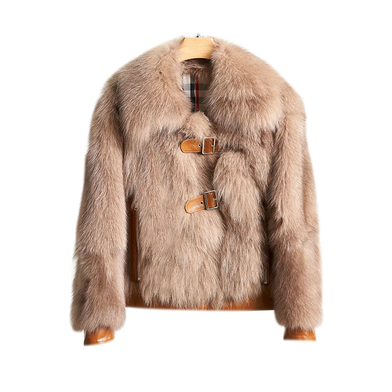 

2019 New Women Winter Genuine Leather Jacket Natural Sheepskin Shearling Coat Fall Warm Real fox fur Overcoat