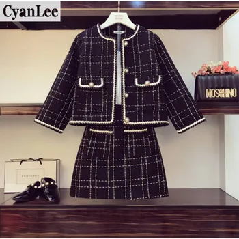 

Plua Size Women's Suit Jacket 2020 Autumn Winter New Clothing Women Blazer Small Fragrance Two-Piece Suit Female Coat