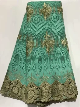

French Net Lace Fabric Latest green African Lace Fabric With stone Embroidery Tulle Lace Fabric High quality FTS312