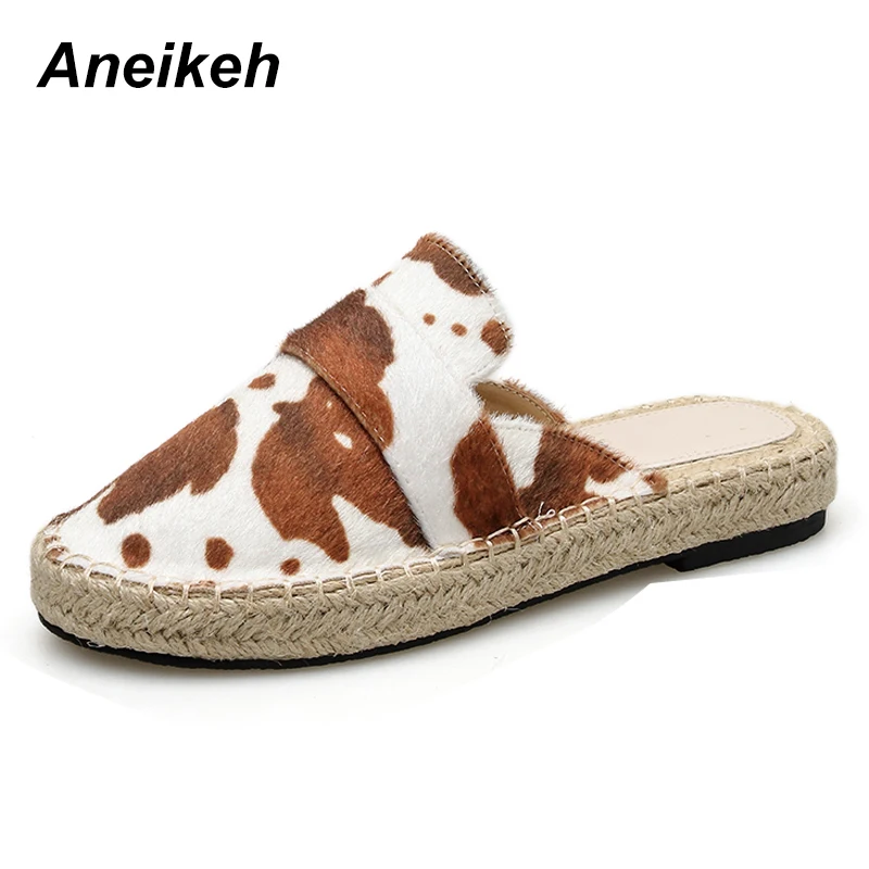 

Aneikeh 2019 Spring Leisure Sweet Flock Women Flats Round Toe Slip-on Shallow Solid Slippers Ladies Shoe Casual White Size 35-40