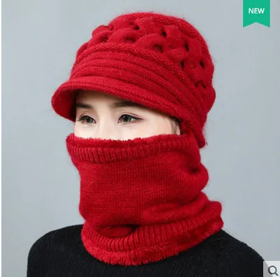 Зимние женские головные уборы, Skullies Beanies, шапка для мамы, бини для женщин, шарф, шапка, Балаклава, маска, шапка, вязаная шапка в полоску - Цвет: Red