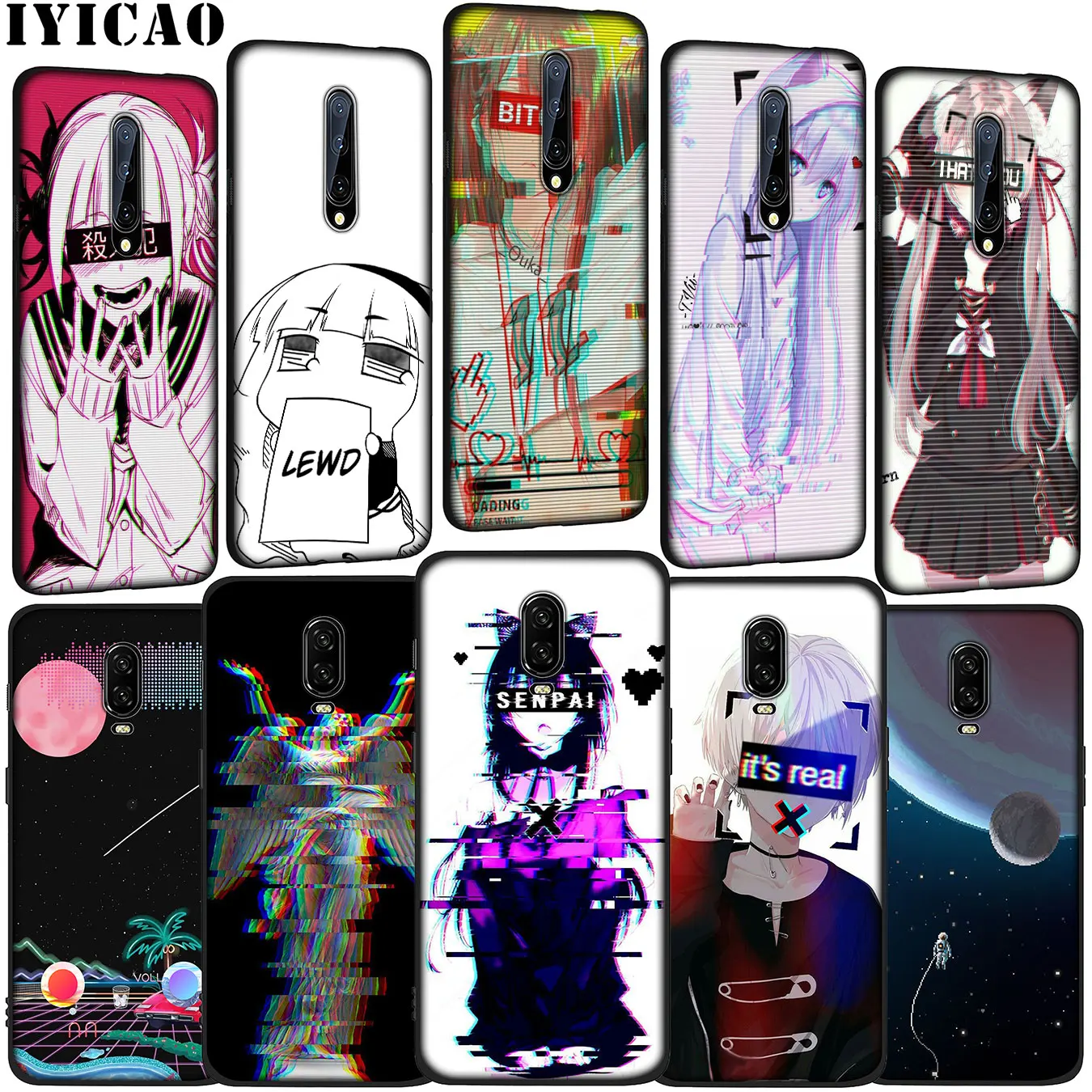 IYICAO Vaporwave Space Anime Soft Silicone TPU Black Phone Case for OnePlus 7T 7 Pro 6T 6 5T 5 One Plus 7Pro Cover |
