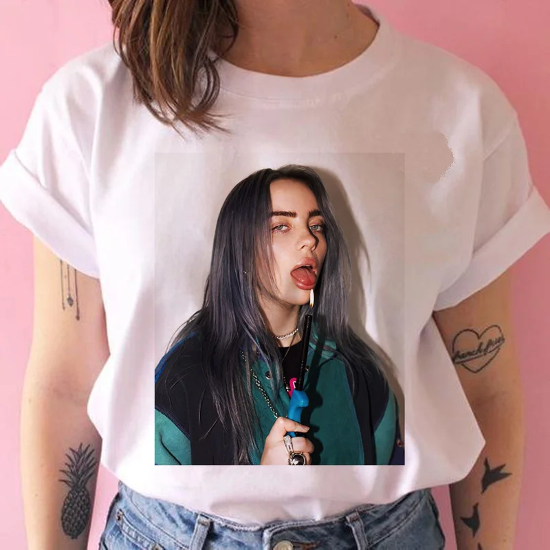 Billie eilish забавная футболка Женская harajuku Bad Guy футболка с изображением уличной kawaii 90s Хип Хоп Футболка короткий рукав Повседневная