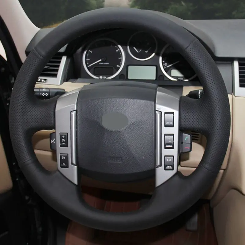 DIY черный искусственный кожаный сшитый вручную чехол рулевого колеса автомобиля для Land Rover Discovery 3 2004-2009 автомобильные аксессуары