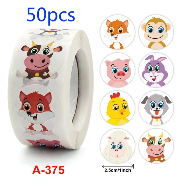 50-500pcs Cartoon Animal Children Sticker Label Thank You Stickers Cute Toy Game Tag DIY Gift Sealing Label Decoration Supplies Dark Gray