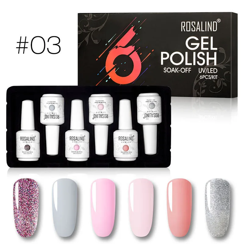 RHTC6-03 ROSALIND 6 шт./Маникюрный набор Гель-лак для ногтей Vernis Полупостоянный УФ светодиодный дизайн акриловая основа для ногтей и верхний чехол - Цвет: RHTC6-03