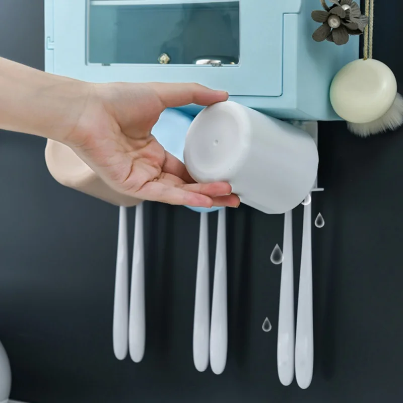 

Toothbrush Holder Wall Mount Double Storage Shelf Cup Holder Set