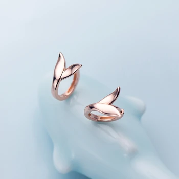 

925 Sterling Silver Mermaid Fishtail Shape Small Hoops Earrings Rose Gold Color Plated Ear Ring Earings Jewelry for Women Girls