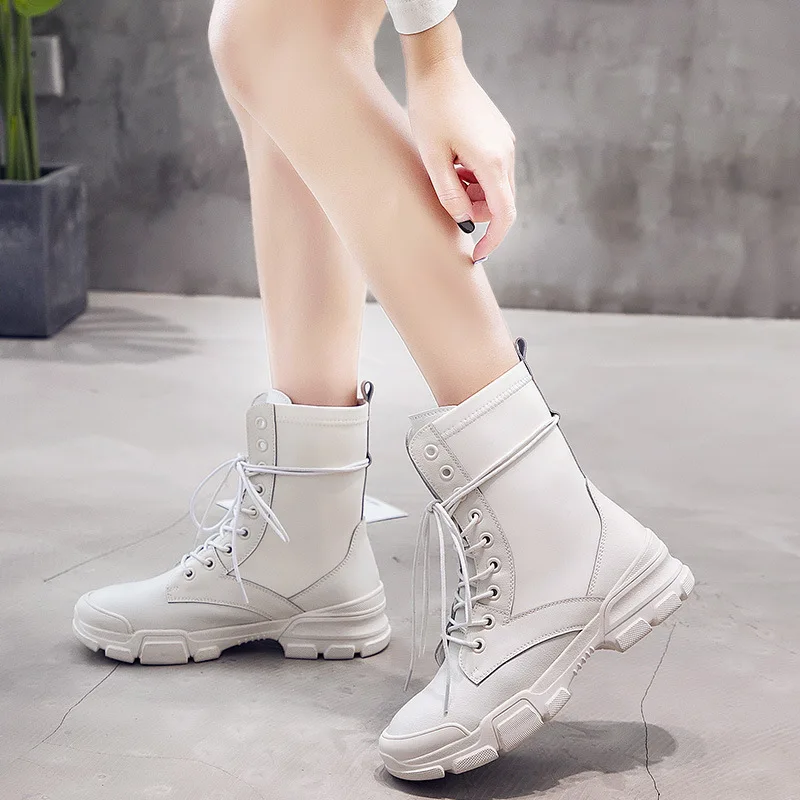 

INS Martin Boots Women's Short British-Style 2019 Spring And Autumn New Style Genuine Leather CHIC Thick Bottomed Short Boots Hi