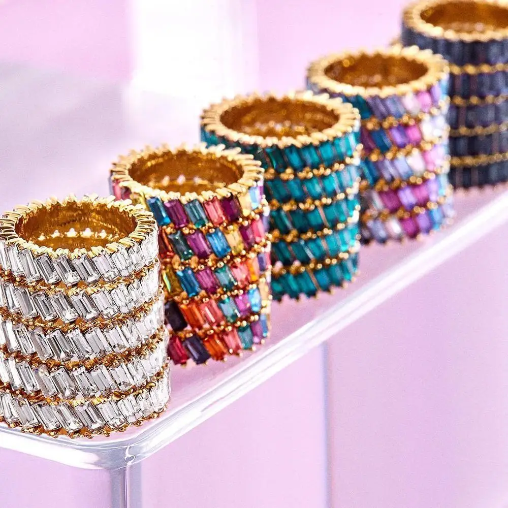 

Dvacaman Luxury Crystal Rhinestone Ring for Women Wedding Bohemian Fashion Copper Multi Color Round Ring Christmas Wholesale INS