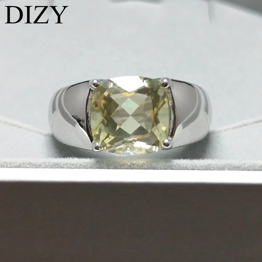 DIZY Подушка 3.5CT натуральный лимонный кварц кольцо 925 пробы Серебряное кольцо с драгоценным камнем для женщин подарок свадебное обручальное ювелирное изделие