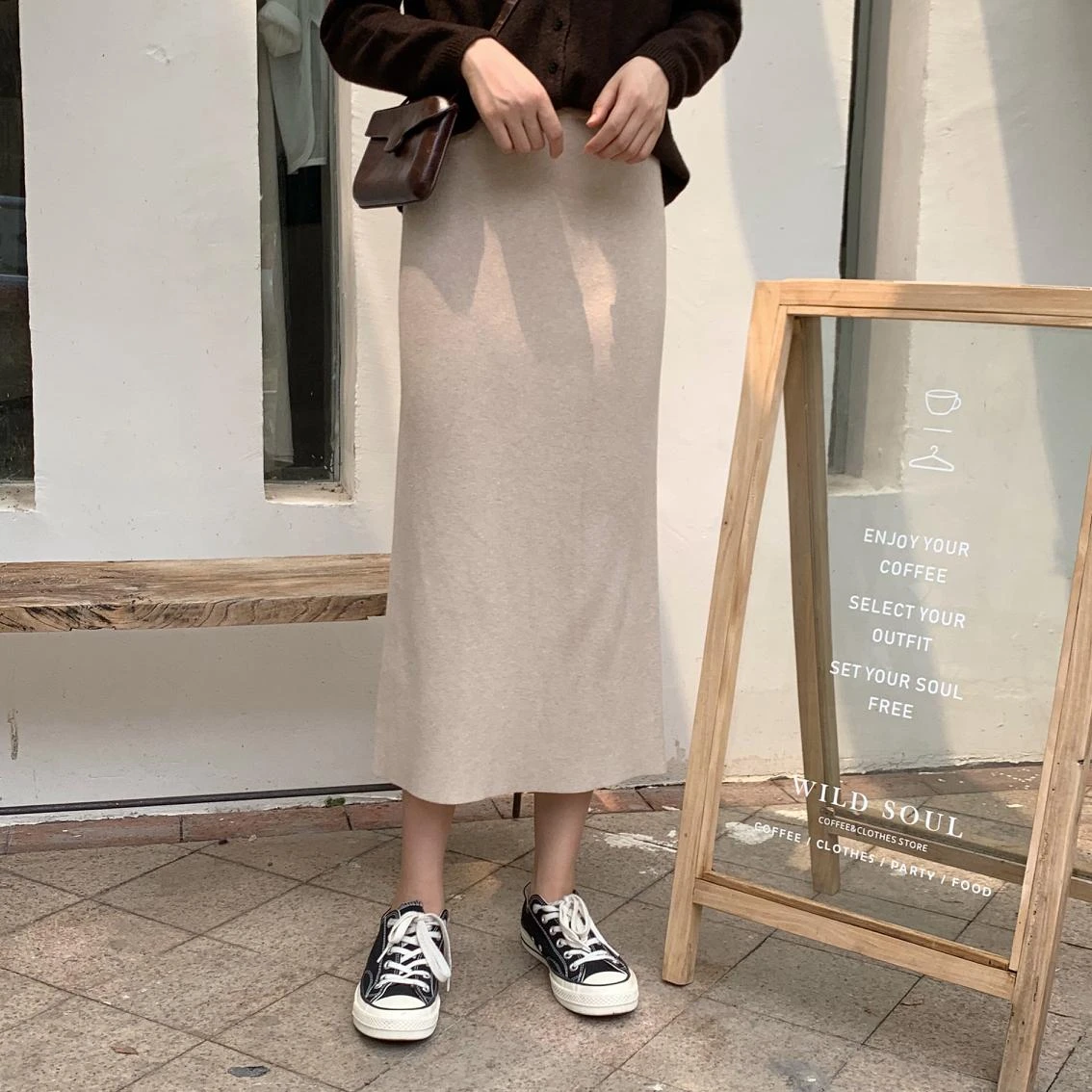 Faldas largas de punto para falda negra con abertura en la cadera, alta, para otoño e invierno, 2020|Faldas| - AliExpress