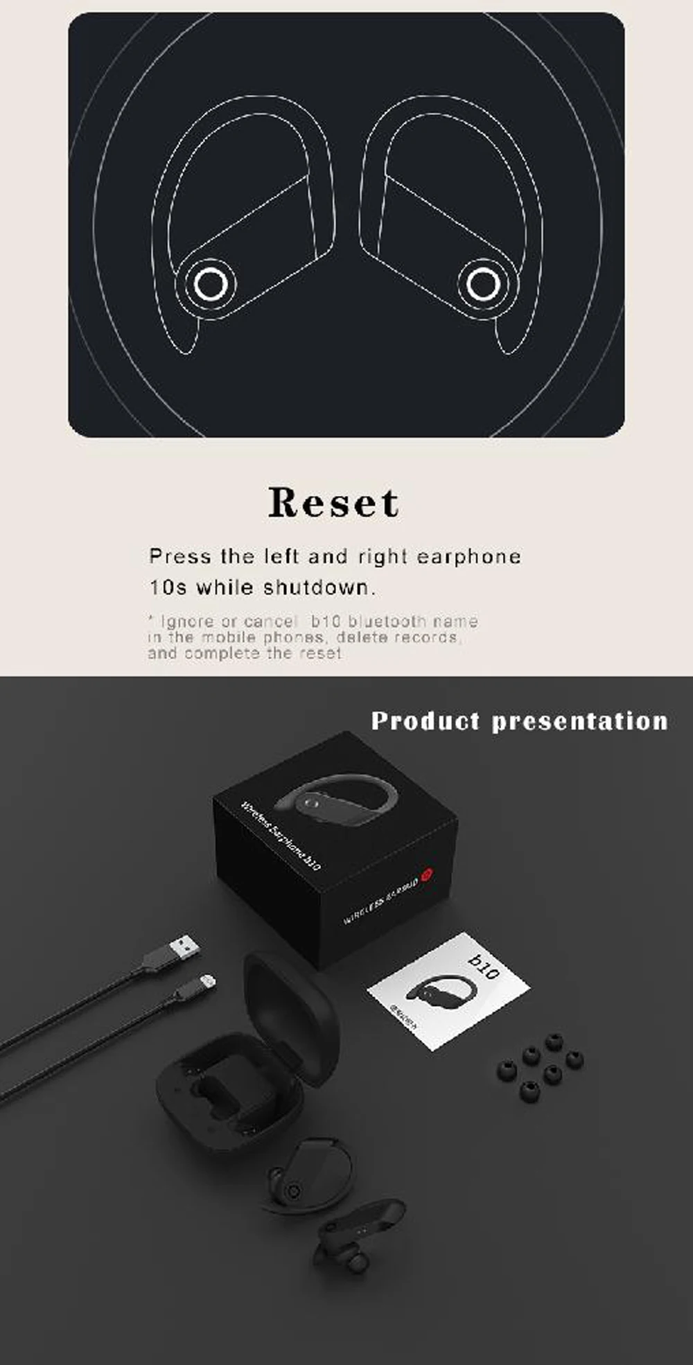 B10 Bluetooth гарнитура 5,0 спортивные наушники с Ушными крючками Bluetooth с беспроводным зарядным микрофоном настоящие беспроводные наушники для телефонов