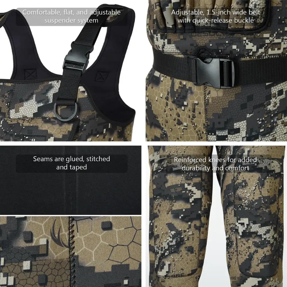 Bassdash Bare Camo Neoprene Chest Fishing Hunting Waders for Men