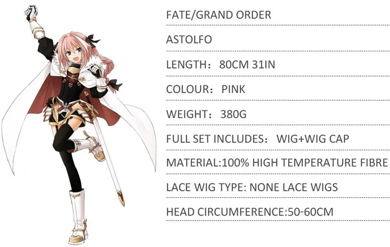 Парик Аниме astolfo розовый Fate Apocrypha косплей парик синтетические термостойкие волосы аниме Fate Apocrypha косплей волос женские парики
