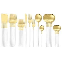 Juego de cubiertos de 30 Uds., juego de cubiertos de oro blanco, cuchillo, tenedor, cuchara para cenas, vajilla de acero inoxidable, juego de platería para Cocina