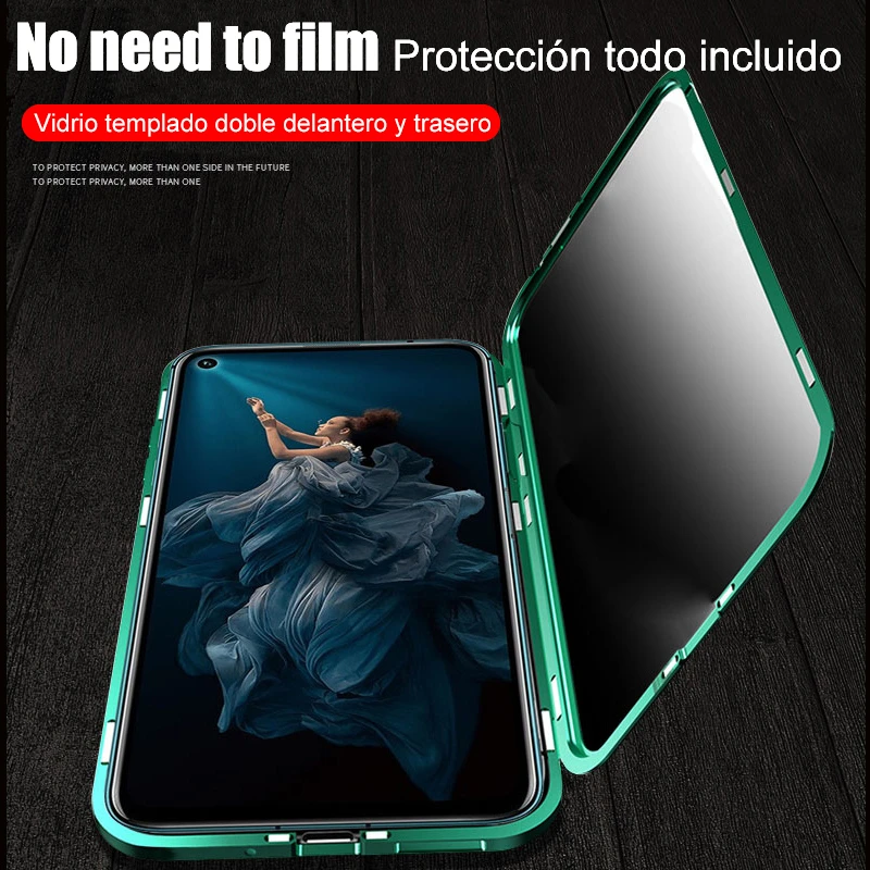 

Anti-Peeping Built Metal Bumper Magnetic Case for Huwaei Honor 20 Pro 9X Nova 5i Pro double side Tempered Glass Protective Cover