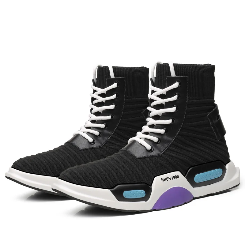 FZNYL/Новинка года; Модные Повседневные туфли с высоким берцем; сезон осень-зима; дышащие мужские кроссовки; большие размеры 44; chaussure homme - Цвет: BlackBlue