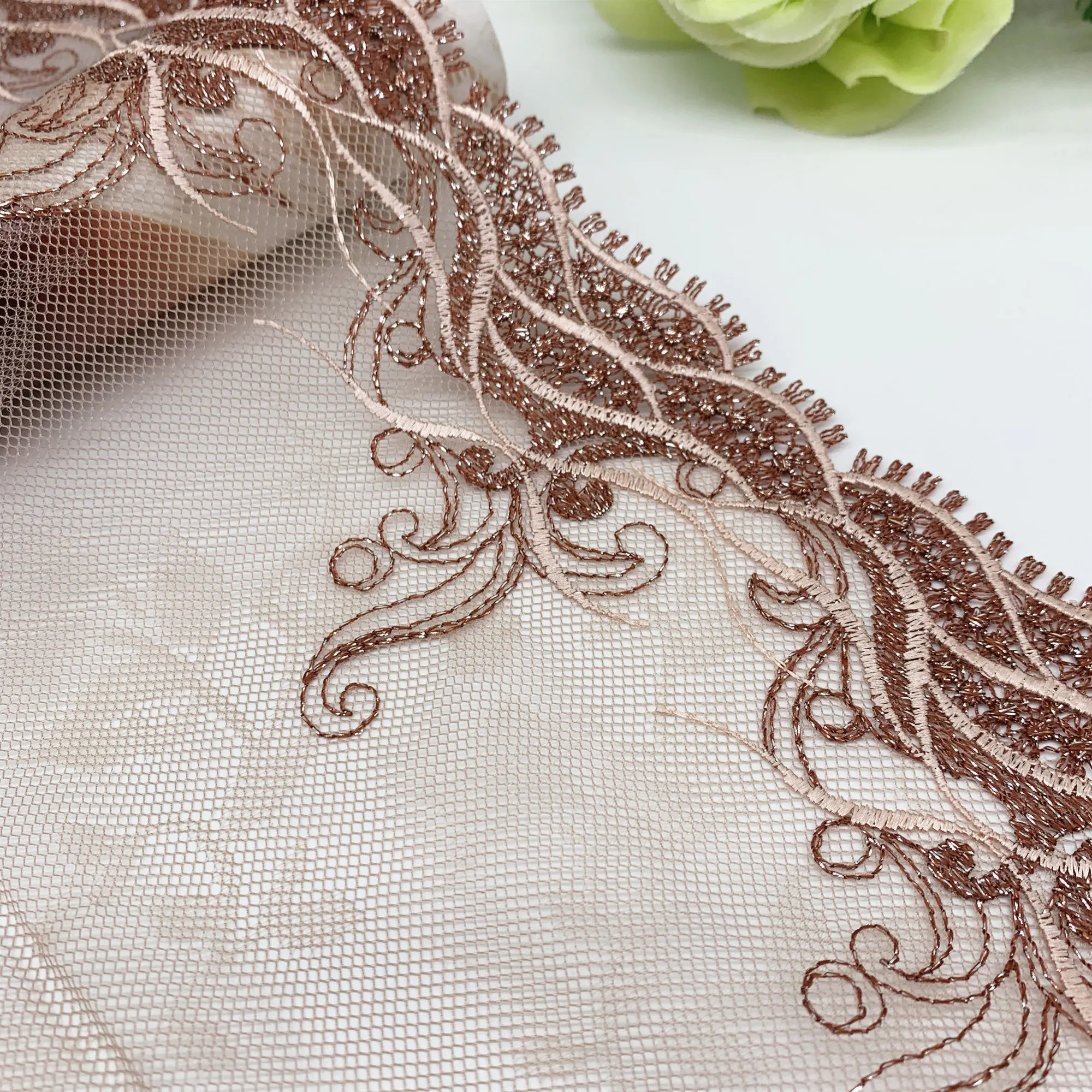 Width 24cm Black Shimmer 1 End Embroidery Lace Trim 6