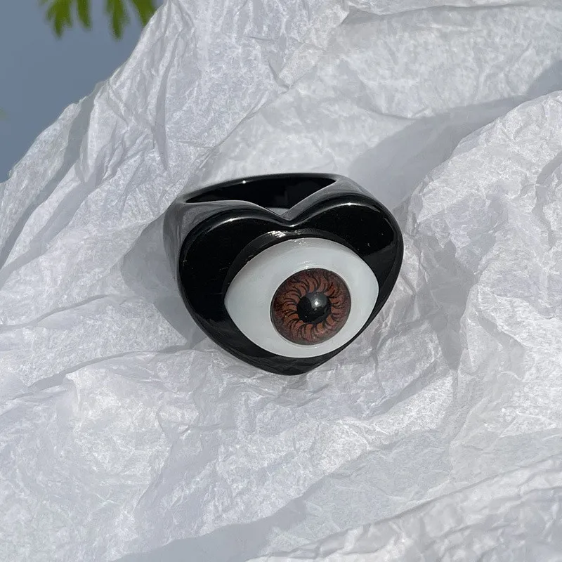 Gothic Punk Love Heart Evil Eye Resin Acrylic Rings For Women Funny Candy Color Lucky Eye Finger Ring Jewelry Gifts finger ring sparkling heart ring