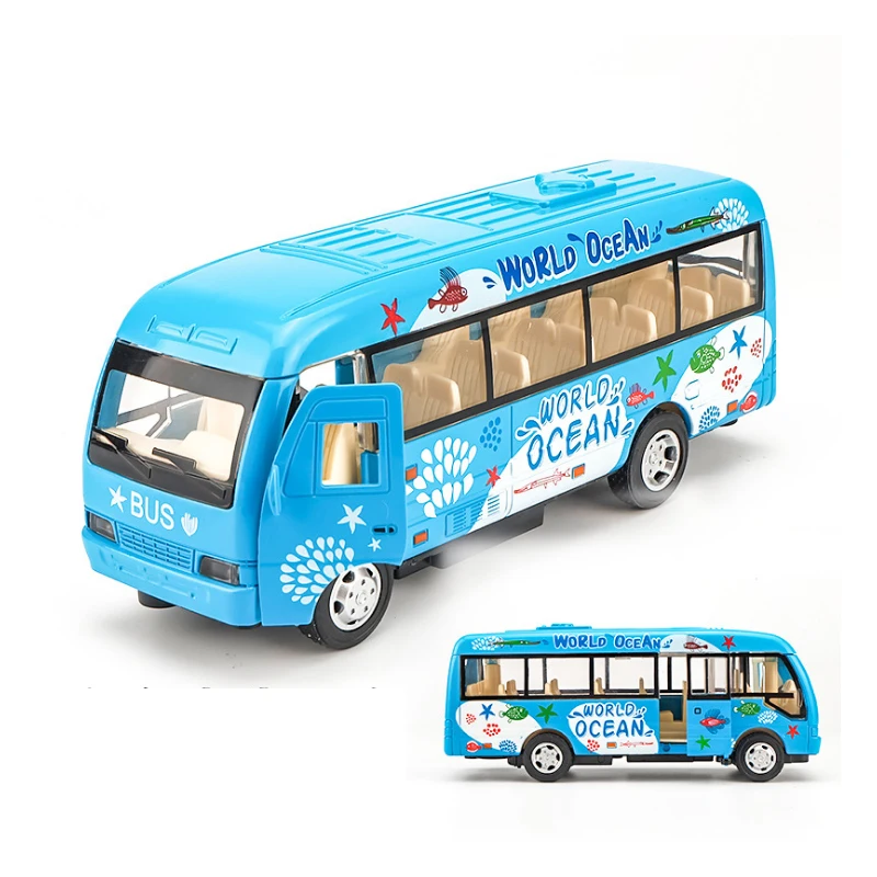 

1:50 Simulation Cartoon Tour Bus Model Children Alloy Sound and Light Pull Back Car Kids Bus Car Model for Christmas Birthday Gi